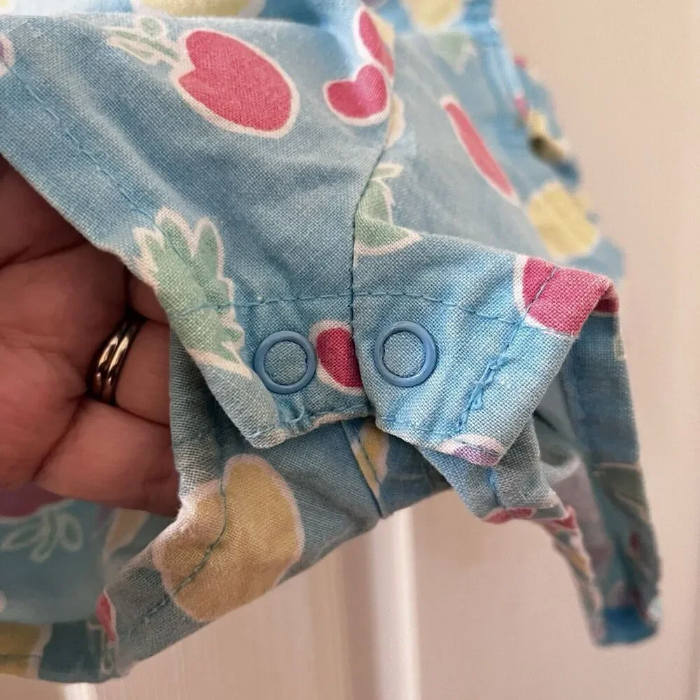 Vintage Oshkosh B'gosh Blue Fruit Shortalls Romper USA Girls Size 18 Months